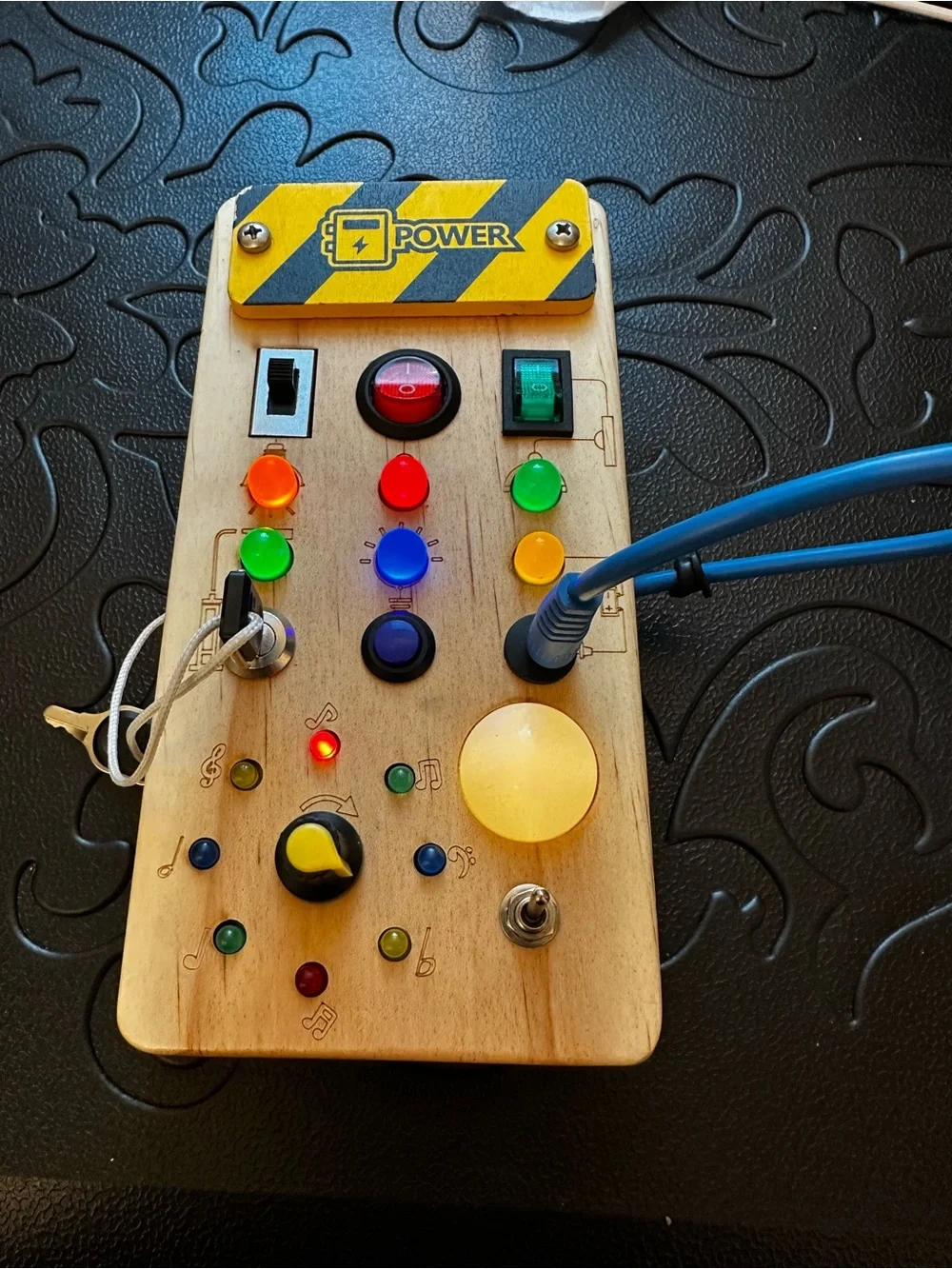 Wooden Interactive Power Panel Toy with Colorful Buttons busy board